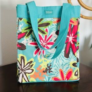 Thirty-One Essential Storage Tote Daisy Craze Floral Teal Utility Organizer Bag